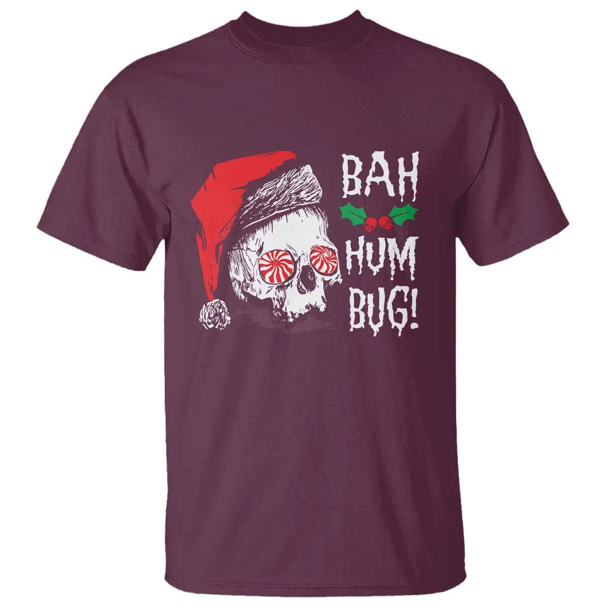 Christmas Bah Humbug Skull Santa Hat T Shirt TS09 Maroon Print Your Wear