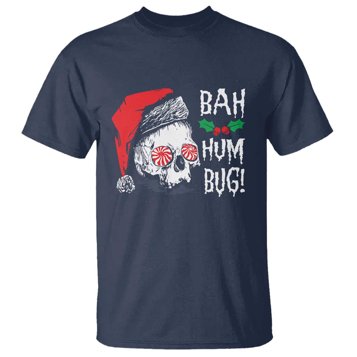 Christmas Bah Humbug Skull Santa Hat T Shirt TS09 Navy Print Your Wear