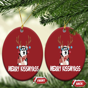 Funny Xmas Husky Christmas Ornament Merry Kissmyasss Husky Reindeer Dog Lover TS09 Oval Red Print Your Wear