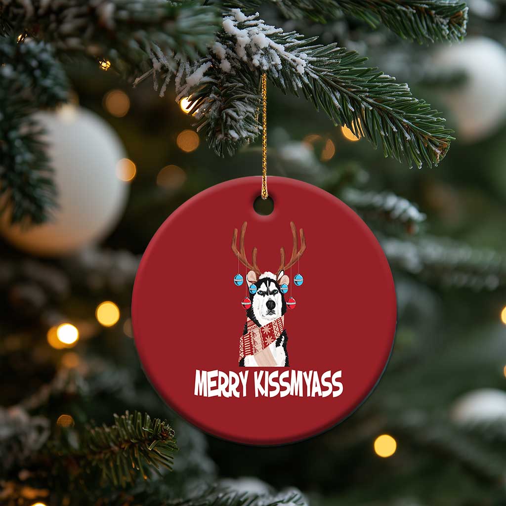 Funny Xmas Husky Christmas Ornament Merry Kissmyasss Husky Reindeer Dog Lover TS09 Print Your Wear