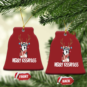 Funny Xmas Husky Christmas Ornament Merry Kissmyasss Husky Reindeer Dog Lover TS09 Bell Flake Red Print Your Wear