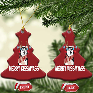 Funny Xmas Husky Christmas Ornament Merry Kissmyasss Husky Reindeer Dog Lover TS09 Christmas Tree Red Print Your Wear