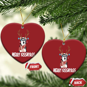 Funny Xmas Husky Christmas Ornament Merry Kissmyasss Husky Reindeer Dog Lover TS09 Heart Red Print Your Wear