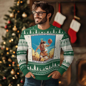 Xmas Christian Jesus Baseketball Player Ugly Christmas Sweater The Son Of Man Did Not Come To Be Served But To Serve TS09 Green Print Your Wear