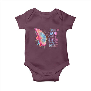 Christian Baby Onesie Blessed By God Loved By Jesus Led By The Spirit TS09 Maroon Print Your Wear