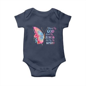 Christian Baby Onesie Blessed By God Loved By Jesus Led By The Spirit TS09 Navy Print Your Wear