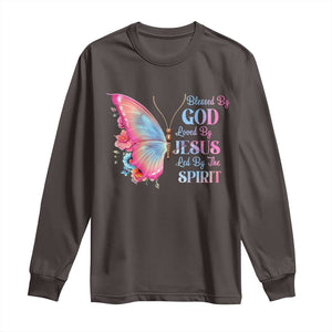 Christian Long Sleeve Shirt Blessed By God Loved By Jesus Led By The Spirit TS09 Dark Chocolate Print Your Wear