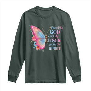 Christian Long Sleeve Shirt Blessed By God Loved By Jesus Led By The Spirit TS09 Dark Forest Green Print Your Wear