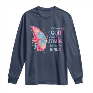 Christian Long Sleeve Shirt Blessed By God Loved By Jesus Led By The Spirit TS09 Navy Print Your Wear