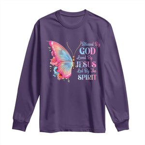 Christian Long Sleeve Shirt Blessed By God Loved By Jesus Led By The Spirit TS09 Purple Print Your Wear