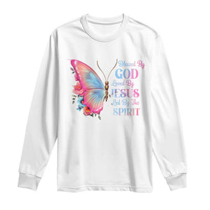 Christian Long Sleeve Shirt Blessed By God Loved By Jesus Led By The Spirit TS09 White Print Your Wear