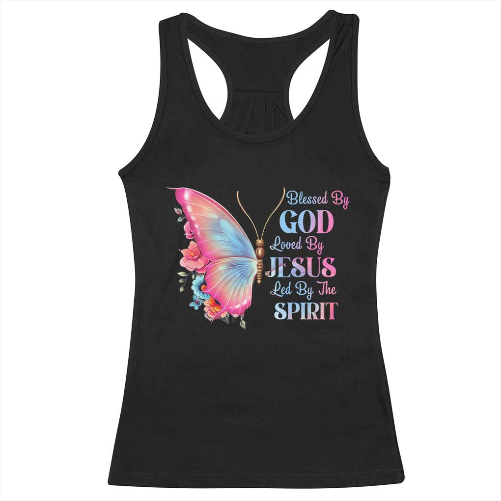 Christian Racerback Tank Top Blessed By God Loved By Jesus Led By The Spirit TS09 Black Print Your Wear