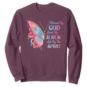 Christian Sweatshirt Blessed By God Loved By Jesus Led By The Spirit TS09 Maroon Print Your Wear