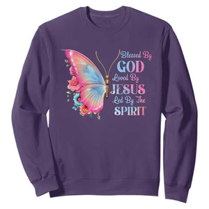 Christian Sweatshirt Blessed By God Loved By Jesus Led By The Spirit TS09 Purple Print Your Wear