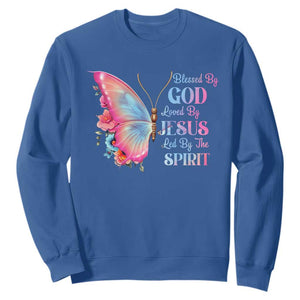 Christian Sweatshirt Blessed By God Loved By Jesus Led By The Spirit TS09 Royal Blue Print Your Wear