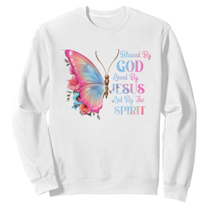 Christian Sweatshirt Blessed By God Loved By Jesus Led By The Spirit TS09 White Print Your Wear