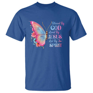 Christian T Shirt Blessed By God Loved By Jesus Led By The Spirit TS09 Royal Blue Print Your Wear