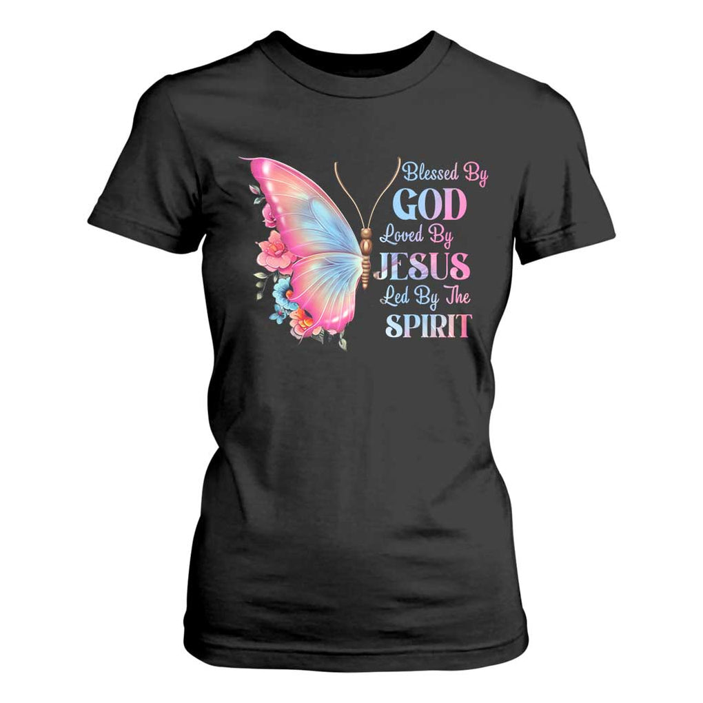 Christian T Shirt For Women Blessed By God Loved By Jesus Led By The Spirit TS09 Black Print Your Wear