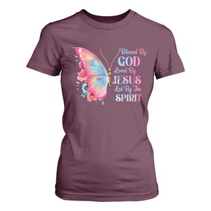 Christian T Shirt For Women Blessed By God Loved By Jesus Led By The Spirit TS09 Maroon Print Your Wear