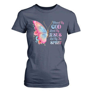 Christian T Shirt For Women Blessed By God Loved By Jesus Led By The Spirit TS09 Navy Print Your Wear