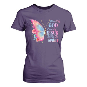 Christian T Shirt For Women Blessed By God Loved By Jesus Led By The Spirit TS09 Purple Print Your Wear