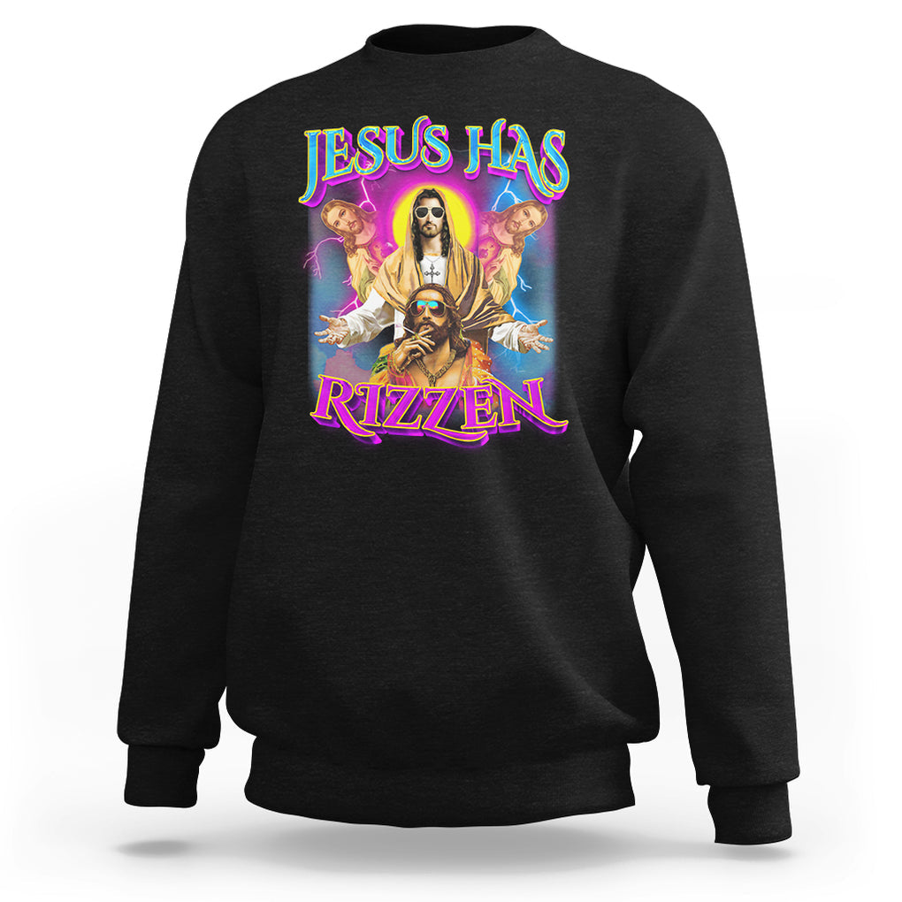 Jesus Has Rizzen Christian Funny Cool Meme Sweatshirt TS09 Black Printyourwear