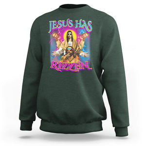 Jesus Has Rizzen Christian Funny Cool Meme Sweatshirt TS09 Dark Forest Green Printyourwear