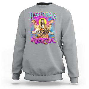 Jesus Has Rizzen Christian Funny Cool Meme Sweatshirt TS09 Sport Gray Printyourwear