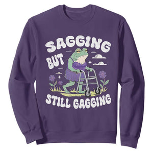 Funny Frog Meme Sweatshirt Sagging But Still Gagging Naughty Adult Humor TS09 Purple Print Your Wear