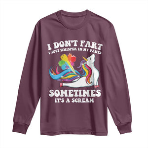 Funny I Don't Fart I Whisper In My Pants Long Sleeve Shirt TS09 Maroon Print Your Wear