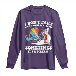 Funny I Don't Fart I Whisper In My Pants Long Sleeve Shirt TS09 Purple Print Your Wear