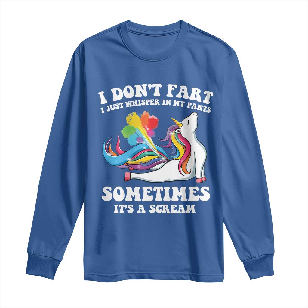 Funny I Don't Fart I Whisper In My Pants Long Sleeve Shirt TS09 Royal Blue Print Your Wear
