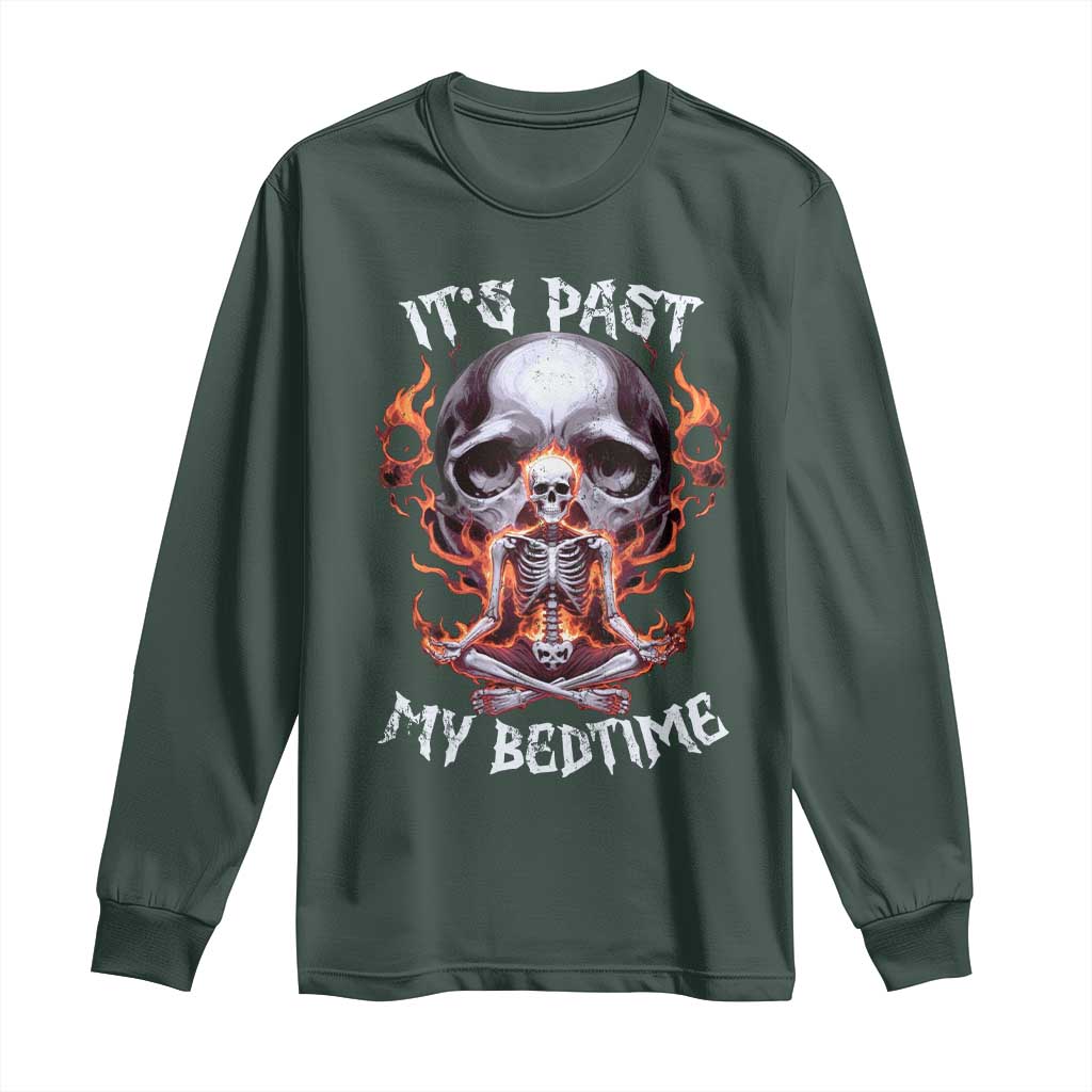 Funny Skeleton Meme Long Sleeve Shirt It's Past My Bedtime TS09 Dark Forest Green Print Your Wear