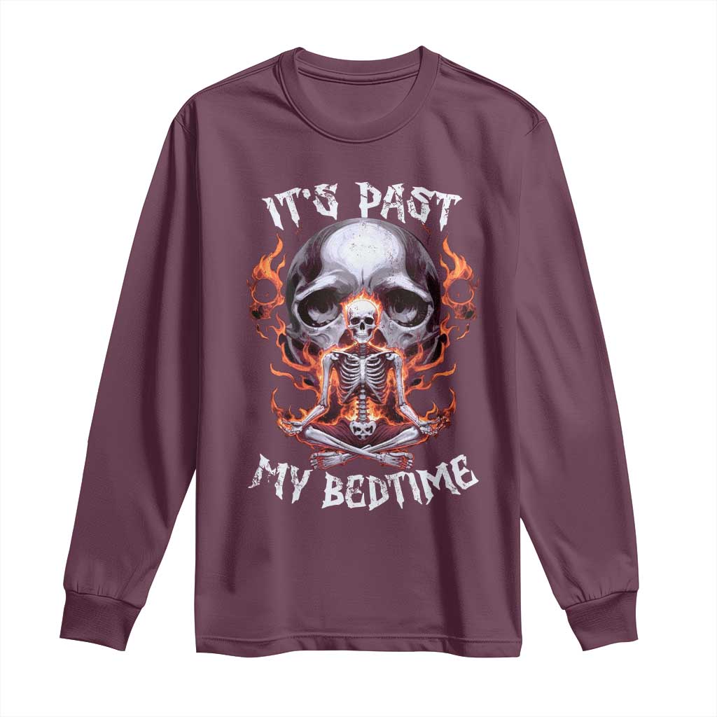 Funny Skeleton Meme Long Sleeve Shirt It's Past My Bedtime TS09 Maroon Print Your Wear