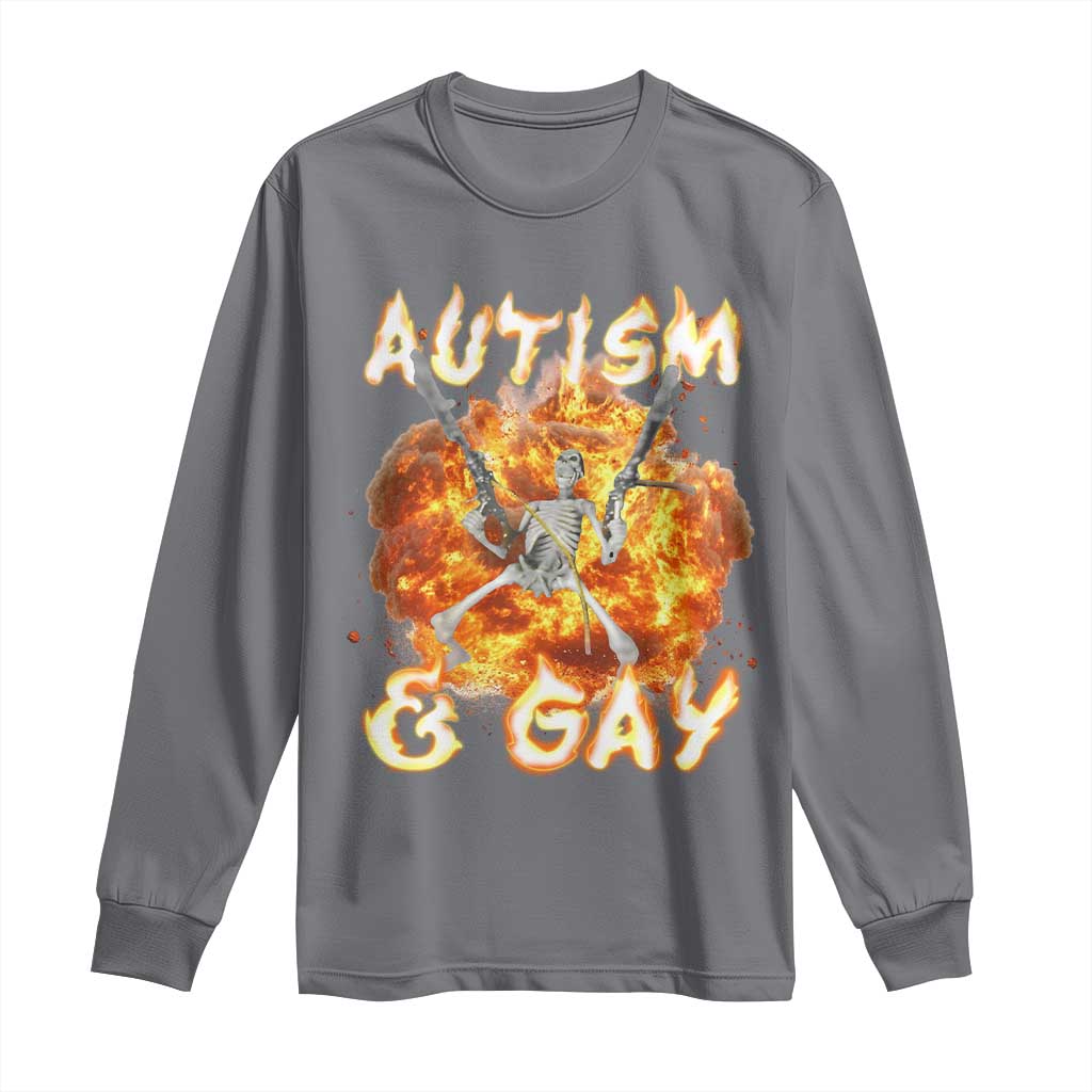 Funny Skeleton Meme Long Sleeve Shirt Autistic and Gay TS09 Charcoal Print Your Wear