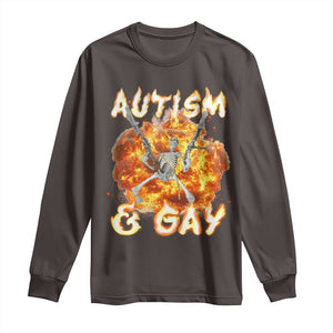 Funny Skeleton Meme Long Sleeve Shirt Autistic and Gay TS09 Dark Chocolate Print Your Wear