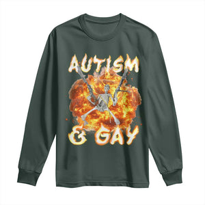 Funny Skeleton Meme Long Sleeve Shirt Autistic and Gay TS09 Dark Forest Green Print Your Wear