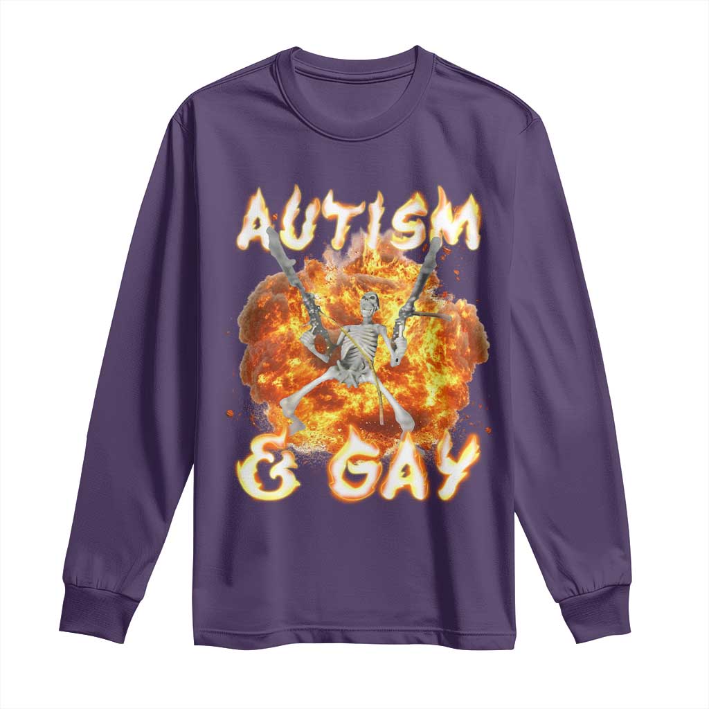 Funny Skeleton Meme Long Sleeve Shirt Autistic and Gay TS09 Purple Print Your Wear