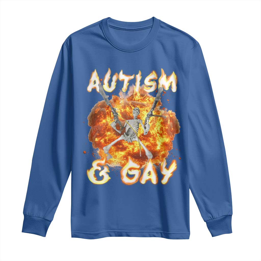 Funny Skeleton Meme Long Sleeve Shirt Autistic and Gay TS09 Royal Blue Print Your Wear