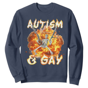 Funny Skeleton Meme Sweatshirt Autistic and Gay TS09 Navy Print Your Wear