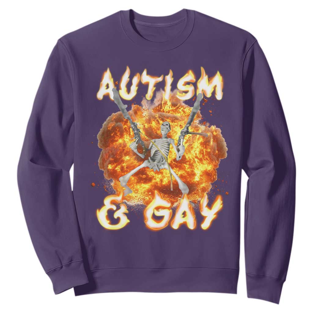 Funny Skeleton Meme Sweatshirt Autistic and Gay TS09 Purple Print Your Wear
