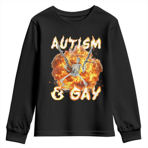 Funny Skeleton Meme Youth Sweatshirt Autistic and Gay TS09 Black Print Your Wear