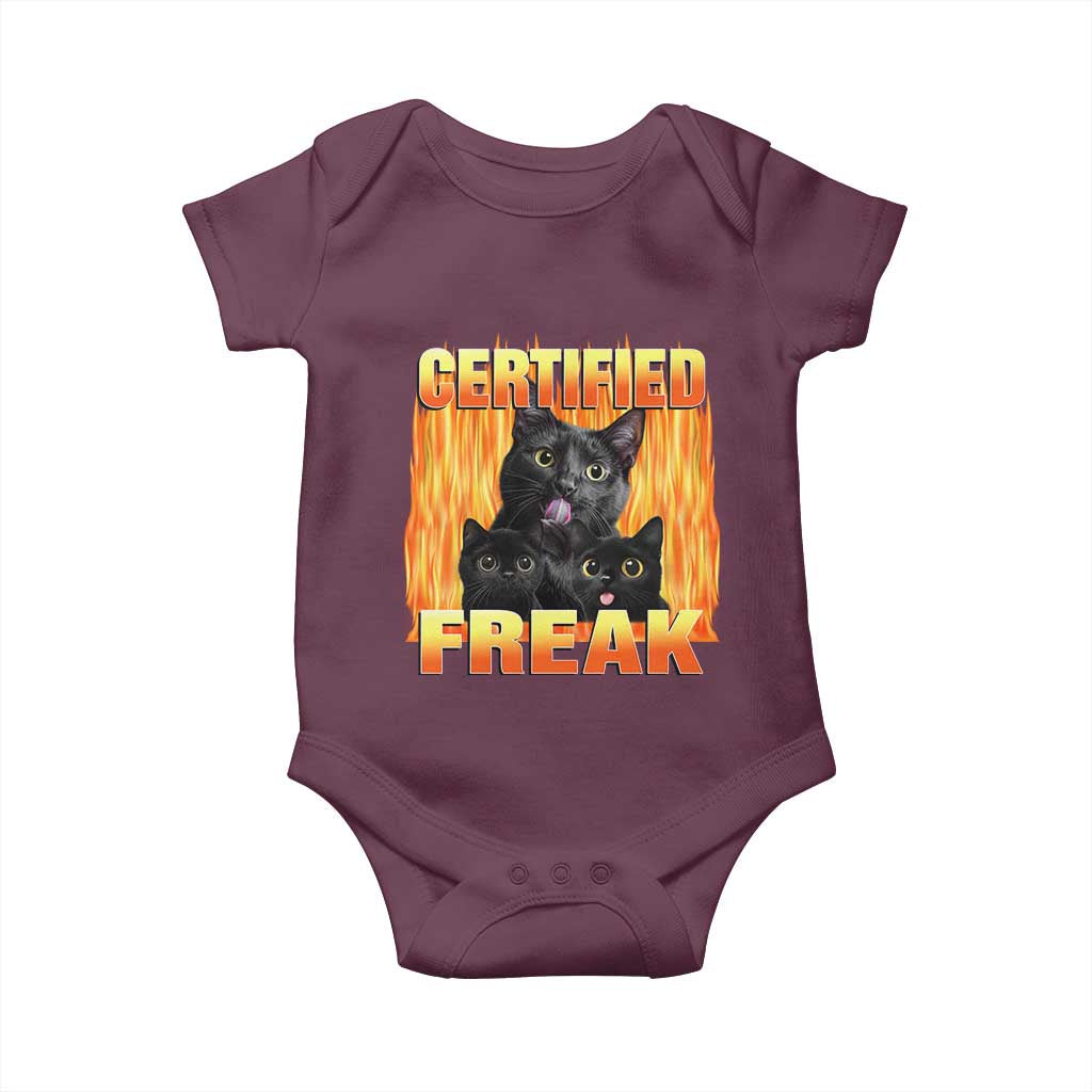 Funny Cat Meme Baby Onesie Certified Freak TS09 Maroon Print Your Wear