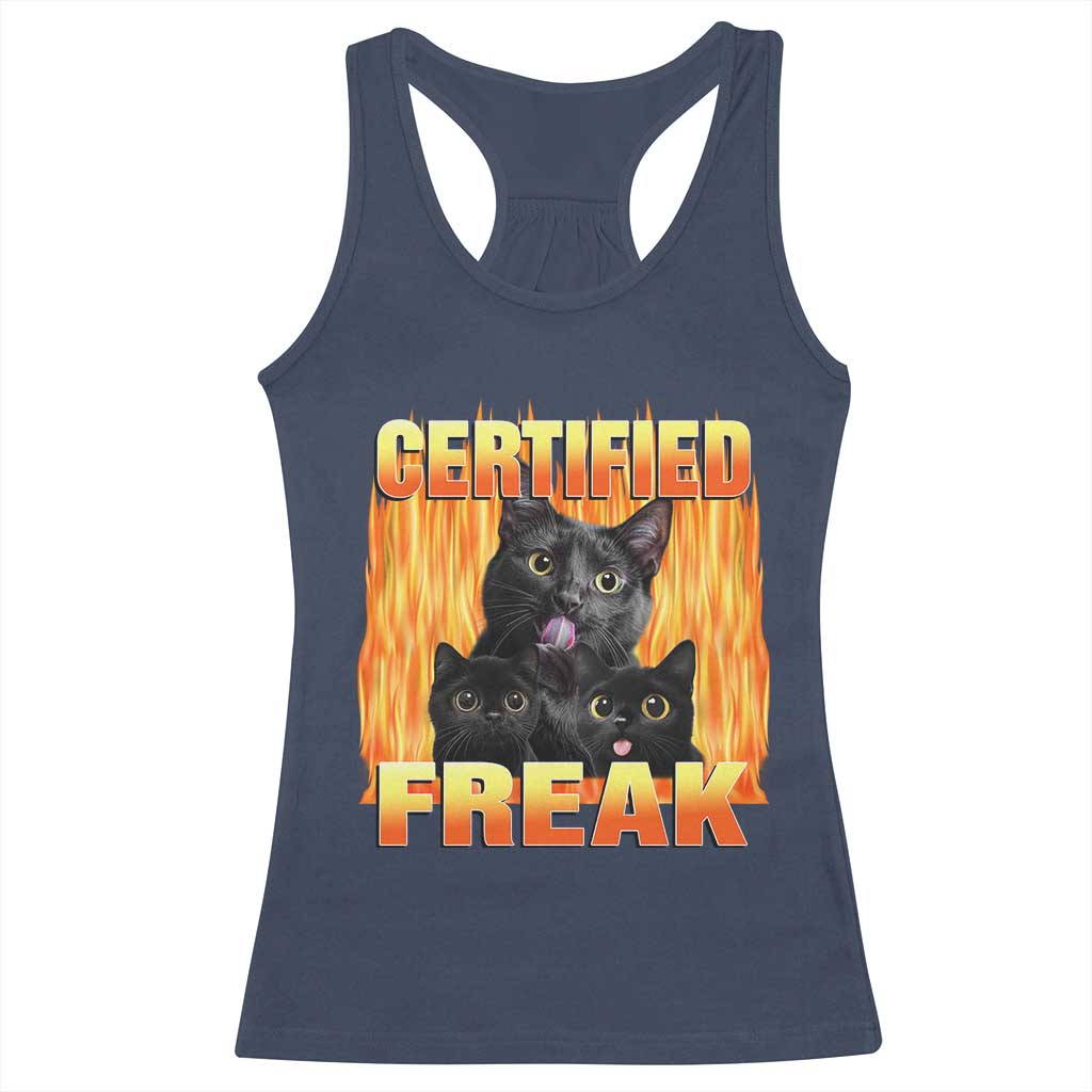 Funny Cat Meme Racerback Tank Top Certified Freak TS09 Navy Print Your Wear