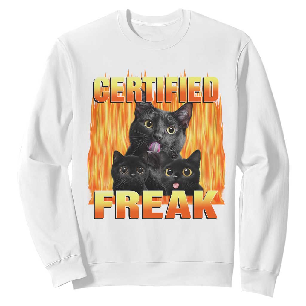 Funny Cat Meme Sweatshirt Certified Freak TS09 White Print Your Wear