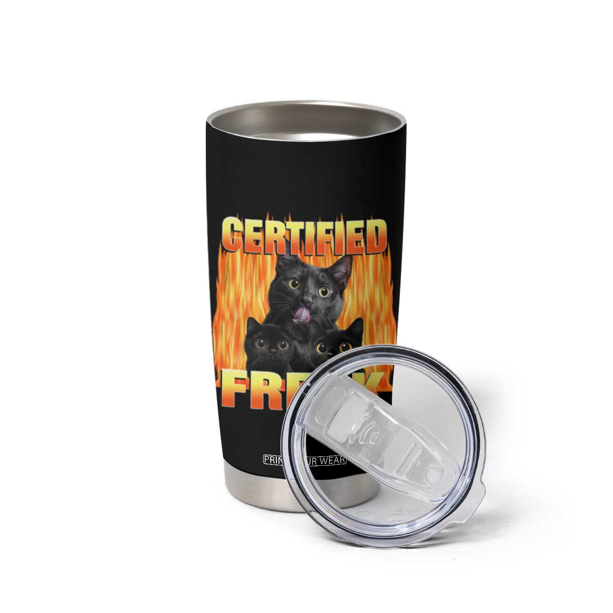 Funny Cat Meme Tumbler Cup Certified Freak TS09 Print Your Wear