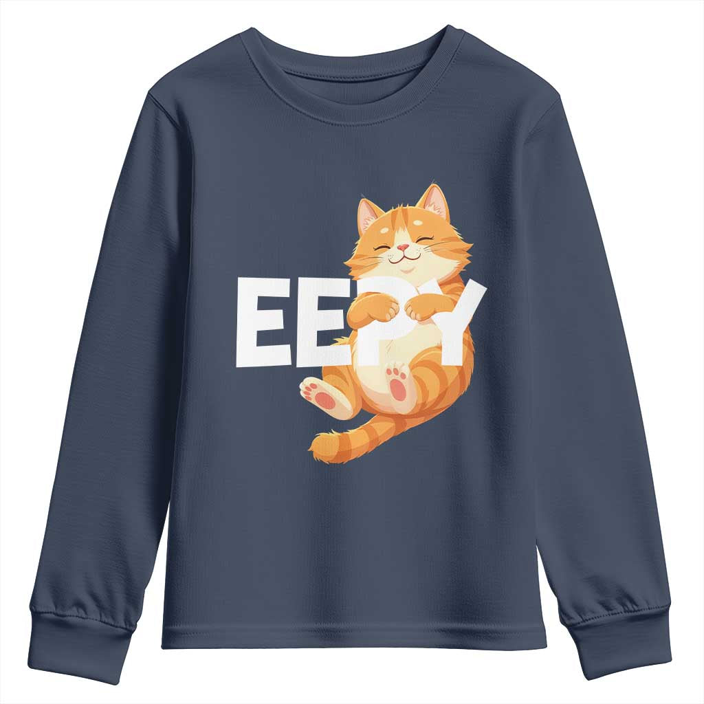 Funny Cat Meme Youth Sweatshirt Eepy Cat Silly Sleepy Cat TS09 Navy Print Your Wear