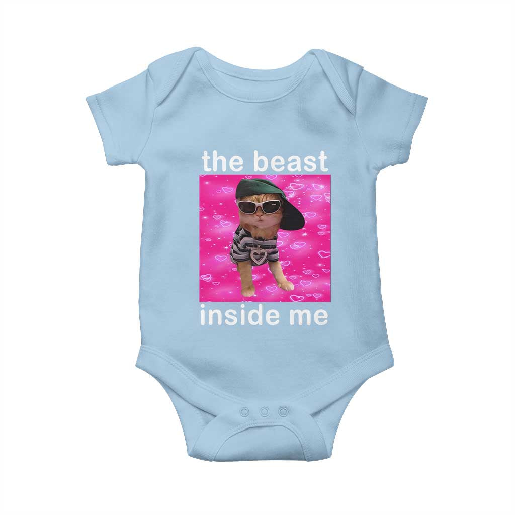 Funny Cat Meme Baby Onesie The Beast Inside Me TS09 Light Blue Print Your Wear
