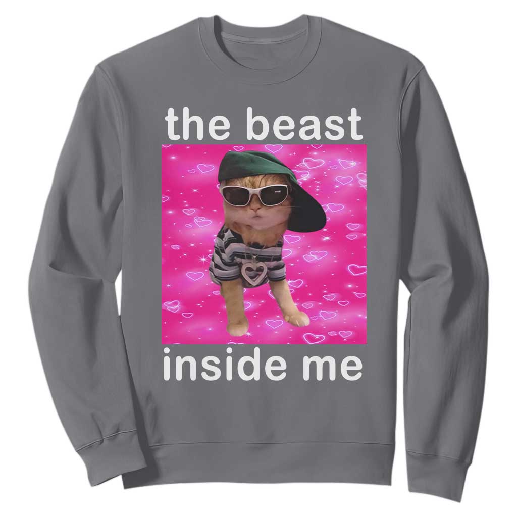Funny Cat Meme Sweatshirt The Beast Inside Me TS09 Charcoal Print Your Wear