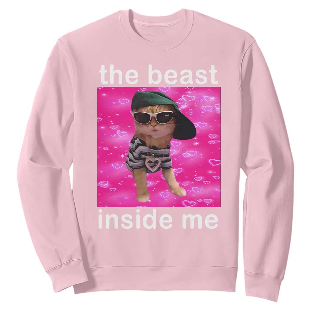 Funny Cat Meme Sweatshirt The Beast Inside Me TS09 Light Pink Print Your Wear